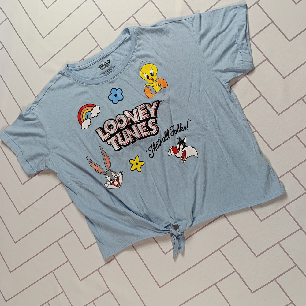 Warner Bros. Blue Short Sleeve Tee with Playful Graphic Design